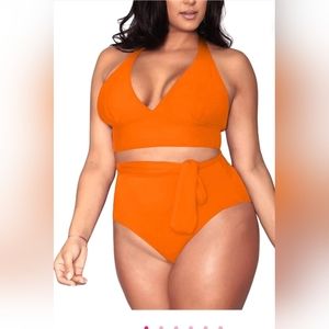 Bright Orange Women's High Waisted Tummy Control Swimsuit NWOT SIZE XXL